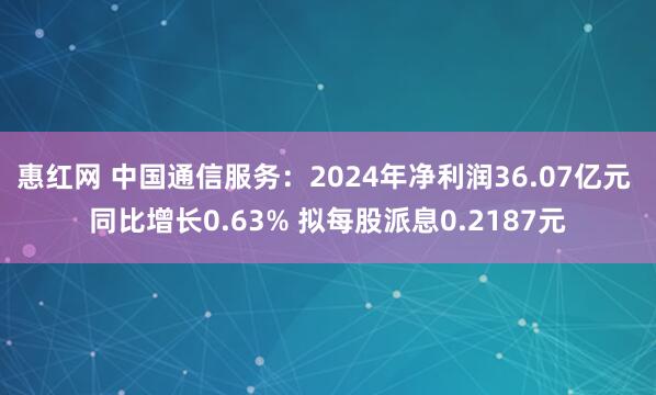 惠红网 中国通信服务：2024年净利润36.07亿元 同比增长0.63% 拟每股派息0.2187元